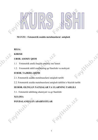 fotometrik usulda metalmaslarni  aniqlash — DOCX