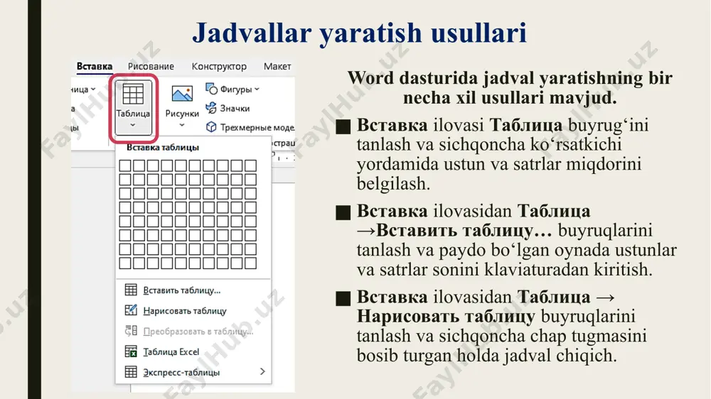 microsoft word matn muharririda jadval va grafik ob’ektlar bilan ishlash - Page 4