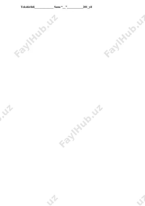 va u belgilab, sozdanie menyusidan master form bandi tanlanadi;  hosil bo‘lgan oynadan “>>” belgini tanlab, dalee tugmasi orqali navbatdagi oynaga o‘tamiz;  oynada forma oynasini to‘rt xil ko‘rinishga o‘tkazish imkoni mavjud:  v odin stolbets ( bir ustun);  letnochniy (lenta simon);  tablichniy (jadvalli);  virovnenniy (to‘g‘irlangan).  ushbu oynadan v odin stolbets bandi belgilanib, dalee tugmasini tanlaymiz;  navbatdagi oynadan otkrit formu dlya prosmotra i vvoda dannix bandi tanlanadi;  gotov tugmasini bosamiz. natijada quyidagi oyna hosil bo‘ladi:  navbatdagi oynadan otkrit formu dlya prosmotra i vvoda dannix bandi tanlanadi;  gotov tugmasini bosamiz. natijada quyidagi oyna hosil bo‘ladi: hosil bo‘lgan forma oynasi yordamida “ma’lumotnoma” nomli jadvalga m’alumotlarni kiritish imkoni mavjud. 1. amaliy ish: mavzu yuzasida savol va topshiriqlar: 1. ms access 2010 da forma yaratish ketma-ketligini tushuntirib bering? 2. ms access 2010 da mo yangi ma’lumotlarni kiritishning necha xil usuli mavjud? 3. forma oynasiga tugmalar qanday …