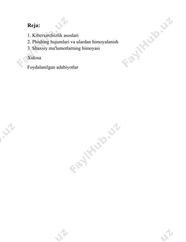 lumotlarni to‘plashlari yoki o‘zgartirishlari mumkin. 2022 yilda global kompaniyalar tarmoq xavfsizligi buzilganligi tufayli taxminan 1.79 trillion aqsh dollari zarar ko‘rganini ma'lum qilganlar. tarmoq xavfsizligini ta'minlashda kuchli xavfsizlik devorlaridan (firewall) va ma'lumotlarni shifrlash texnologiyalaridan foydalanish tavsiya etiladi. ma'lumotlarni o‘g‘irlash juda keng tarqalgan va xavfli kiberxavfsizlik masalalaridan biri hisoblanadi. 2020-2021 yillarda dunyo bo‘ylab 1 milliarddan ortiq ma'lumot rekordlari o‘g‘irlangani qayd qilingan. ma'lumotlarni himoyalash uchun kuchli parollar va ikki omilli autentifikatsiyani ishlatish zarur. toki foydalanuvchilar o‘zlarini internetda xavfsiz his qilishlari uchun internet xavfsizligi bo‘yicha xabardorlikka ega bo‘lishlari shart. 2023 yilda global ravishda kiberxavfsizlik bo‘yicha xabardorlik darajasi 35% ga yetganligi qayd etilgan, lekin bu ko‘rsatkichni oshirish uchun ko‘plab ishlash kerak. umuman olganda, internet tarmog‘idagi xavf-xatarlardan himoyalanish doimiy nazorat va profilaktika choralarini ko‘rishni talab etadi. har bir foydalanuvchi o‘z ma'lumotlarini himoya qilish uchun kerakli bilim va tajribaga ega bo‘lishlari lozim, va ular uchun muntazam ravishda kiberxavfsizlik bo‘yicha treninglar va bilimlarini yangilash tavsiya etiladi. internet xavfsizligi …