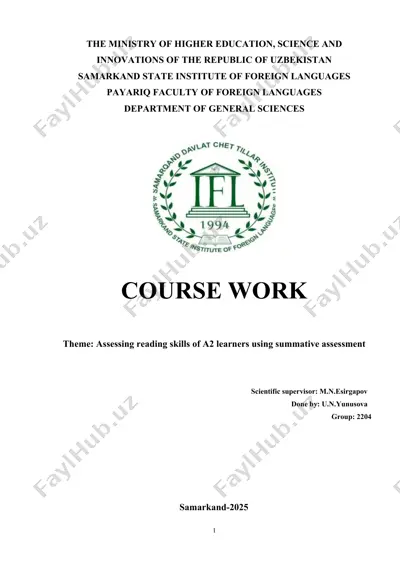 courswork: assessing reading skills of a2 learners using summative assessment — DOC