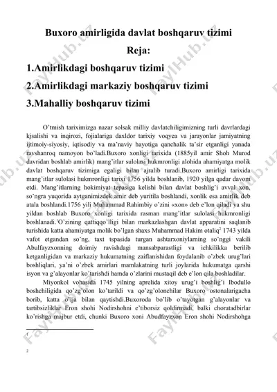buxoro amirligida davlat boshqaruv tizimi — DOCX
