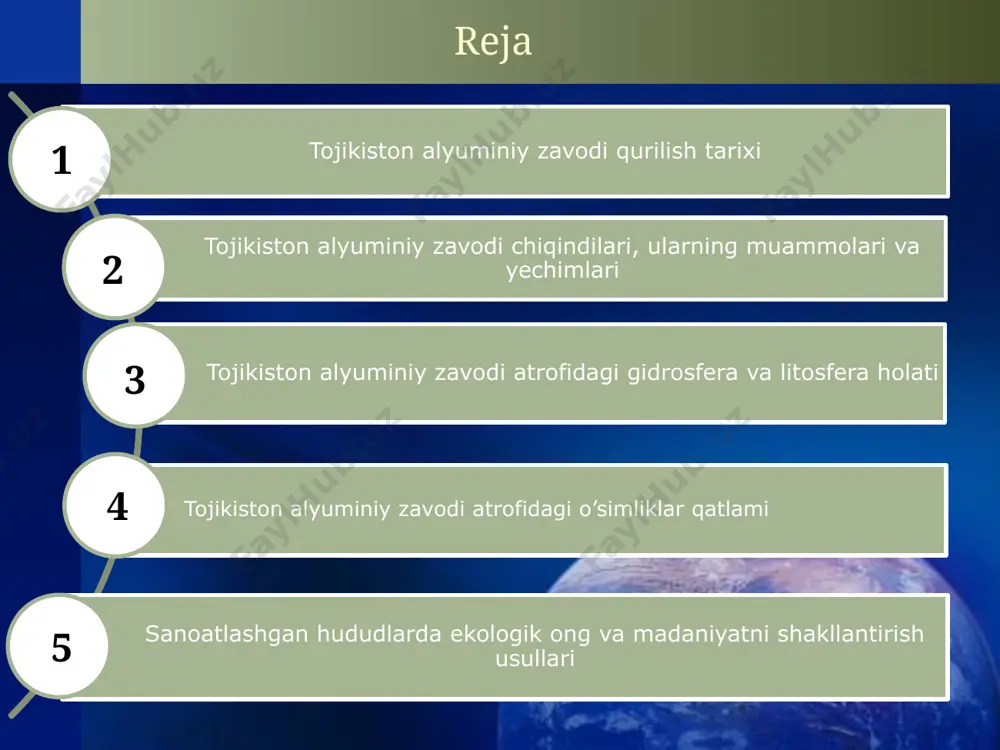 n chiqqan chiqindi b avtotransportdan chiqadigan chiqindi c kimyoviy ishlab chiqarish d qora va rangli metallurgiya atmosfera ifloslanishiga asosiy sababchilar atmosferaning ifloslanishi parnik effekti tufayli atmosferayer yuziga quyosh nurlarini o’tkazadi undan qaytgan issiqlik nurlari atmosferaga yutiladi biosfera tarkibiga atmosferaning eng quyiqatlamlari kiradi. atmosferani ekologiya tomonidan ifloslanishi atmosferaning ifloslanishi -inson salomatligi – havoning kuchli ifloslanishi insonlar salomatligiga, qolaversa barcha jonzotlarga salbiy ta’sir ko’rsatadi. bir kishi sutkada o’rtacha 25kg havo bilan nafas olaadi. havo tarkibidagi zararli moddalar, chang qurumlar inson organizmida to’planaveradi. bu oqibatida teri va ko’z kasalliklari, jigar serrozi qon bosimini ortishi, surunkali bronxit va boshqa kasalliklarni keltirib chiqaradi - atmosfferaning ifloslanishi o’simliklarga ham ta’sir qiladi. o’simlik bargid, tuproq va suv orqali esa ilddizlariga o’tadi. qayrag’och dalalarda 300-400 yil yashaydi. shahar parklarida 120-220 yil, avtomobil yo’llarida 40-50 yil yashaydi. - metallarning shiddatli korroziyaga uchrashi. atmosferaning ifloslanishi natijasida: ifloslangan atmosfera 12 atmosferaning ifloslanishi yangi texnalogiyalardan: quyosh panellari, shamol tegirmoni atmosferaning ifloslanshiga qarchi …