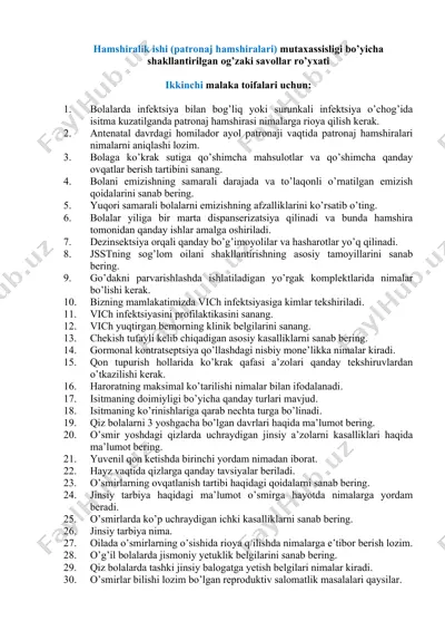 hamshiralik ishi (patronaj hamshiralari) mutaxassisligi bo’yicha — DOC