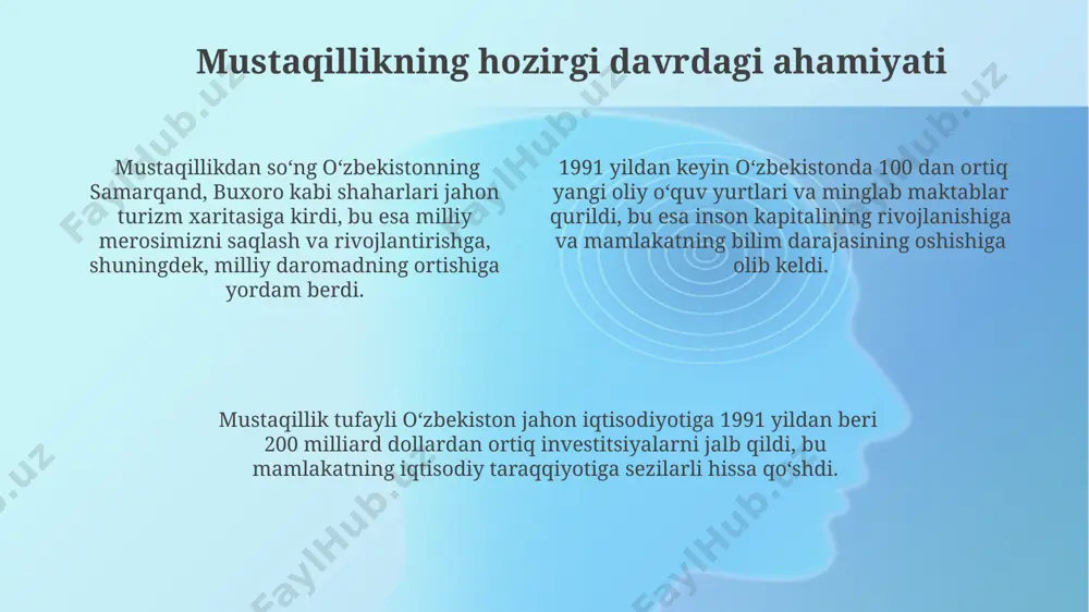 tonning mustaqillikka erishish jarayonida 1990-yillardagi parlament saylovlarida, 200 dan ortiq deputatlar milliy davlat qurish va tashqi siyosatni shakllantirishda muhim rol o'ynagan, shuningdek, 1991 yildagi mustaqillik e'lon qilinishiga sabab bo'lgan muhim qarorlar qabul qilingan. 1920-yillardagi turkiston avtonomiya harakati davrida, qo'qon, samarqand va toshkent kabi shaharlarda mahalliy aholi va intellegensiya vakillari tomonidan olib borilgan tinch va zo'ravon siyosiy kurash usullari mustaqillik yo'lida muhim rol o'ynadi. butun dunyo bo'ylab, 1945 yildan keyin, sovet ittifoqining ta'siri ostida bo'lgan o'zbekiston siyosatida, diplomatik yo'l orqali, xalqaro hamjamiyat bilan aloqalarni o'rnatishga urinish bo'lgan, biroq bu harakatlar cheklangan edi. iqtisodiy omillar va ularning roli o'zbekistonning neft va gaz konlariga boy farg'ona vodiysidagi tabiiy resurslarning mavjudligi, mustaqillikdan keyingi davrda iqtisodiy rivojlanish uchun muhim asos bo'lib xizmat qildi, ammo ularning samarali boshqarilishi va jahon bozoriga chiqishi bilan bog'liq muammolar ham mavjud edi. 1920-yillardagi paxta yetishtirishning keskin o'sishi, o'zbekistonning iqtisodiyotini shakllantirishda muhim rol o'ynab, moskva bilan bog'liq bo'lgan savdo aloqalarini kuchaytirdi …