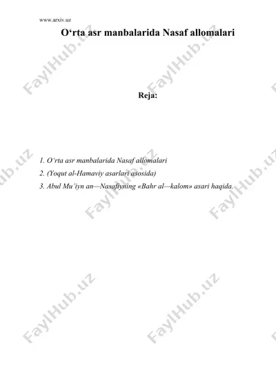 o‘rta asr manbalarida nasaf allomalari — DOC