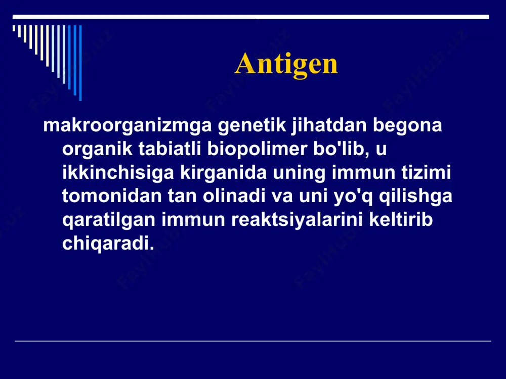 uroven chetvertiy uroven pyatiy uroven reaktsiya turlari agglyutinatsiya yog'ingarchilik lizis aglutinatsiya reaksiyalari zarrachalar ( mikrobial hujayralar, qizil qon tanachalari va boshqa korpuskulyar antijenler ) ko'rinishidagi antijenler antikorlar va cho'kma bilan bir-biriga yopishtirilgan . komponentlar : 1) antigen (aglyutinogen); 2) antikor (aglutinin) va 3) elektrolit (natriy xloridning izotonik eritmasi). taxminiy aglutinatsiya reaktsiyasi (ra) xona haroratida shisha slaydga qo'ying. pasteur pipetkasi yordamida stakanga 1:10 - 1:20 suyultirilgan zardob tomchisi va izotonik natriy xlorid eritmasining nazorat tomchisi alohida surtiladi. koloniyalar yoki bakteriyalarning kundalik madaniyati (bir tomchi diagnosticum) ikkala bakteriologik halqaga kiritiladi va yaxshilab aralashtiriladi. taxminiy aglutinatsiya reaktsiyasi (ra) reaksiyalar vizual ravishda bir necha daqiqadan so'ng hisobga olinadi, ba'zida kattalashtiruvchi oyna (x5) ishlatiladi. ijobiy ra bilan sarum tomchisida katta va kichik yoriqlar paydo bo'lishi salbiy ra bilan qayd etiladi, sarum bir xil bulutli bo'lib qoladi; chiziqli aglutinatsiya lateks aglutinatsiyasi ijobiy reaktsiya : qizil aglutinatsiya yoqilgan yashil fon salbiy reaktsiya : bir hil jigarrang to'xtatib …