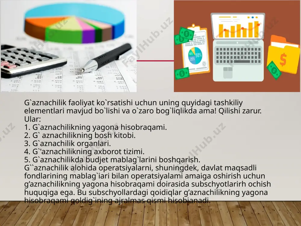 ndan asosiy maqsad — budjet m ablaglarini samarali boshqarish, budjet m ablaglarining moliyaviy nazoratni kuchaytirish va barcha budjet tashkilotlarining xarajatlarini boshqarishda g‘aznachilik faoliyatini amalga kiritishdir. davlat budjetining kassali ijrosida g‘aznachilik tizimining bank tizim idan farqi shundaki, avvalo, budjet ijrosi jarayonida g‘aznachilik ikki oqimdagi pul m ablaglarini to‘playdi. d arom adlar va xarajatlar bir hisob raqam dan qilinadi, bunday tartib mavjud mablaglar bilan moliyalashtirish jarayonini tezlashtirishga im kon beradi. budjetning kassali ijrosi, deganda har bir budjetning darom adlari m azkur budjetni ijro etuvchi tegishli kassada jam - g‘arilishi tushuniladi. shuningdek, ushbu budjetdan mablag‘ bilan ta’m inlanuvchi barcha tashkilotlarga pul m ablag‘lari ushbu kassa orqali beriladi. budjet ijrosi shunday jarayonki, u moliya yili m obaynida to‘liq va o‘z vaqtida, har bir manba bo‘yicha darom adlar tushishini, shuningdek, korxona va tashkilotlarni tasdiqlangan budjet xarajatlari smetasi chegarasida moliyalashtirilishini ta ’minlaydi. davlat budjeti g‘azna ijrosi kassa birligi, budjet tashkilotlarini moliyalashtirish hisobini yuritish, budjet tiniqligi, budjet …