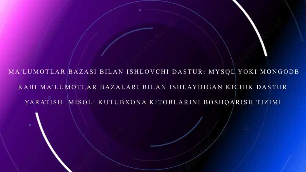lik qilishingiz uchun mysql pullik litsenziyasini sotib olishingiz kerak. delfin mysql ning logotipi sifatida tezlik, samaradorlik, va aqlni ramziy qiladi, bu esa mysql ning asosiy afzalliklariga to‘g‘ri keladi. mysql ni ishlab chiqqanlar, logotip orqali bu tizimning yuqori samaradorlik va ishlash tezligini ifodalashni istagan. 6 6 mysql bilan ishlaydigan dasturlar python mysql bilan ishlash uchun ko‘plab kutubxonalarga ega. python mysql bilan ishlashni juda osonlashtiradi, chunki u yuqori darajadagi til hisoblanadi. c++ da mysql bilan ishlash uchun mysql connector/c++ kutubxonasi ishlatiladi. bu kutubxona c++ dasturlariga mysql ma'lumotlar bazasi bilan ulanish va ma'lumotlar bazasidagi ma'lumotlarni o'qish, yozish va yangilash imkonini beradi. java dasturlari mysql bilan ishlash uchun mysql connector/j kutubxonasidan foydalanadi. bu java uchun rasmiy mysql o‘rnatish paketidir va jdbc (java database connectivity) orqali mysql ma'lumotlar bazasiga ulanib, ma'lumotlar bazasi operatsiyalarini bajarish imkonini beradi. php mysql bilan ishlashda juda keng qo‘llaniladi. php va mysql birgalikda veb-dasturlar yaratish uchun juda mashhur kombinatsiyadir (lamp stack …