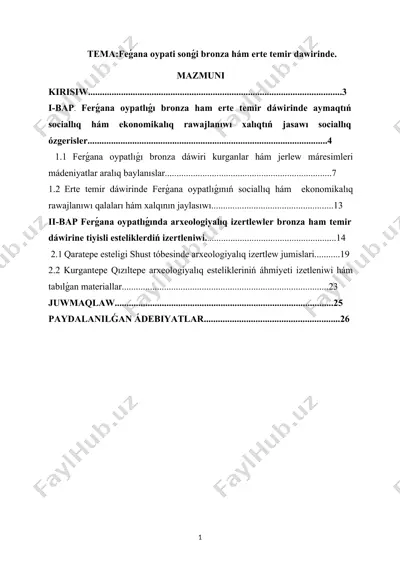 ferǵana oypati sonǵi bronza hám erte temir dawirinde — DOCX