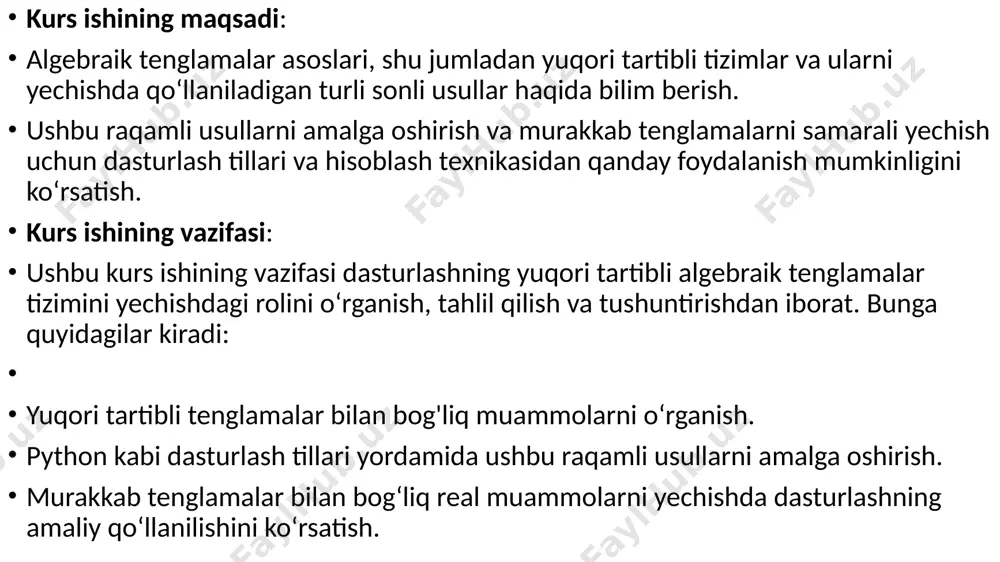 𝑧=12𝑥−2𝑦+4𝑧=−2−𝑥+12𝑦−𝑧=0x, y, z uchta o‘zgaruvchidagi uchta tenglamalar tizimidir. chiziqli tizimning yechimi - barcha tenglamalar bir vaqtning o‘zida qondiriladigan o‘zgaruvchilarga qiymatlarni belgilash. yuqoridagi misolda yechim tartiblangan uchlik bilan berilgan (𝑥,𝑦,𝑧)=(1,−2,−2), chunki u barcha uchta tenglamani haqiqiy qiladi. “tizim” so‘zi tenglamalarni alohida emas, balki birgalikda ko‘rib chiqish kerakligini ko‘rsatadi. chiziqli tizimlar chiziqli algebraning asosi va asosiy qismi bo‘lib, ko‘pchilik zamonaviy matematikada qo‘llaniladi. yechimlarni topish uchun hisoblash algoritmlari raqamli chiziqli algebraning muhim qismi bo‘lib, muhandislik, fizika, kimyo, informatika va iqtisodiyotda muhim rol o‘ynaydi. chiziqli bo‘lmagan tenglamalar tizimini ko‘pincha chiziqli tizim (chiziqlashtirishga qaraydi}, matematik modelni yaratishda yoki nisbatan murakkab tizimning kompyuter simulyatsiyasini yaratishda yordam beradigan usul bilan yaqinlashishi mumkin. ko‘pincha va ushbu maqolada tenglamalarning koeffitsientlari haqiqiy yoki murakkab raqamlardir va yechimlar bir xil raqamlar to‘plamida qidiriladi, ammo nazariya va algoritmlar har qanday sohada koeffitsientlar va echimlar uchun qo‘llaniladi. butun sonlar halqasi yoki boshqa algebraik tuzilmalar kabi integral sohadagi yechimlar uchun boshqa nazariyalar ishlab chiqilgan, …