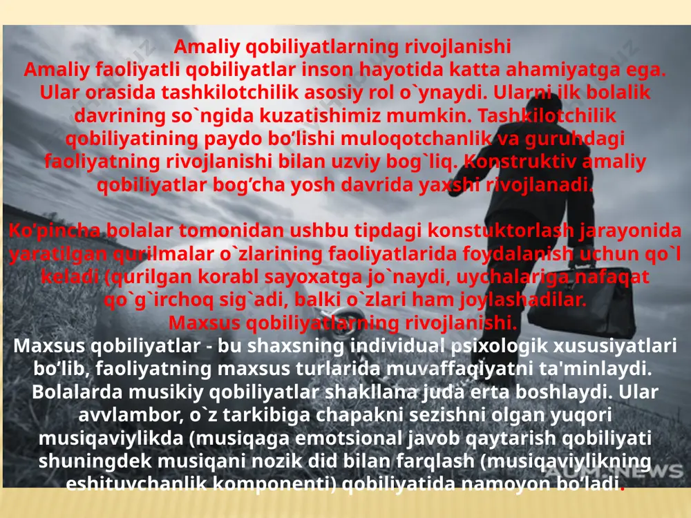 ligini, qandaydir extiyojlarni qondirish kеraqligini va shuning kabilarni anglaydi. odam muayyan maqsadga intilayotganini, uning bеlgilangan maqsadini kulga kiritishga nima majbur qilishini tushuntirish harakat motivlaridir. odatda odamning oldida u yoki bu xildagi jalb qilish xususiyatiga ega bo`lgan turli maqsadlar paydo bo`ladiyu odamga bu maqsadlarni tanlashga, ularning ma‘qulligi yoki noma‘qulligini, uning xozirgi xayoti uchun yoki xayotining ancha uzok boskichlari uchun axamiyatini baxolashga va xozirgi payt uchun eng muxit hamda eng kеrakli hisoblanganini ajratishga to`g`ri kеladi. kishida muayyan maqsadga erishish itsagi tug`iladi. masalan kasbni o`zgartirish, o’kishga kirish. shu munosabat bilan irodaviy harakatning muxim bosqichi, ya'ni kuyilgan maqsadga qanday erishishni unga erishish yo`llari qanday bo`lishni, kanday harakatlar bu maqsadga olib borishini o’ylash bosqichi paydo bo`ladi bunday o’ylab ko`rishda ba'zan u yoki bu yo`lning maqsadga muvoffiqligini chamalab ko`rish , maqsadga erishishini rеal qiladigan vositalarni tanlash amalga oshiriladi. ana shu jarayonlarning xammasi o`z mohiyati jixatidan iroda akti tarkibiga kirgan intеllеktual momеntlar xisoblanadi o`z-o`zidagi qarshiliklarni yеngish bilan …
