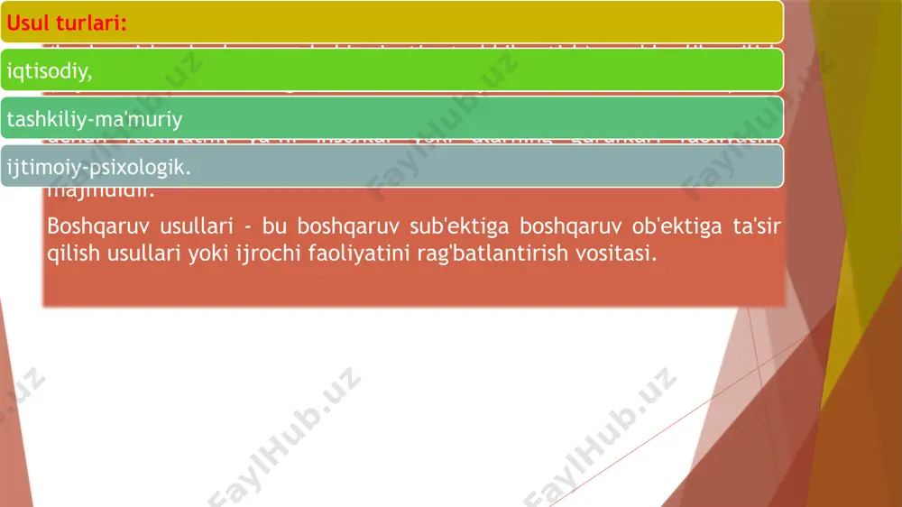 ni belgilash, murakkablik, demokratlashtirish, o'qitish va tarbiya modellarini psixologiyalashtirish. ushbu tamoyillarning barchasi rivojlanayotgan va rivojlanayotgan maktabgacha ta'lim muassasasida harakat qilish uchun qo'llanma bo'lib, uning faoliyatini yangilashning asosini tashkil etadi. zamonaviy sharoitlarni hisobga olgan holda mahalliy va xorijiy fandagi boshqaruv funktsiyalarini taqqoslash quyidagi tarkibni aniqlashga imkon beradi: axborot-tahliliy, nazorat-diagnostika, rejalashtirish va prognostik, tartibga solish va tuzatish, motivatsion va maqsadli. ushbu boshqaruv funktsiyalarining xususiyati ularning o'zaro bog'liqligi: • axborot-tahlil funktsiyasi o'z hajmi va o'ziga xosligi bo'yicha to'liq bo'lishi kerak bo'lgan axborotni tanlash asosida demokratlashtirish sharoitida boshqaruv faoliyati samaradorligini oshirishni nazarda tutadi; ta'lim muassasasining har bir bo'g'ini faoliyati haqidagi ma'lumotlarni pedagogik tahlil qilish natijasida rahbarning boshqaruv harakatlari shakllanadi; • motivatsion-maqsadli funktsiya istalgan natijaga erishish istagini nazarda tutadi (bu funktsiya jamoaning barcha a'zolari o'zlariga topshirilgan mas'uliyat va rejalarga muvofiq ishni bajarishlarini ta'minlashga yordam beradi, o'z va jamoaviy maqsadlarga erishish ehtiyojlarini o'zaro bog'laydi); • rejalashtirish va prognozlash funktsiyasi maktabgacha ta'lim muassasalari faoliyatini uzoq muddatli prognozlash …