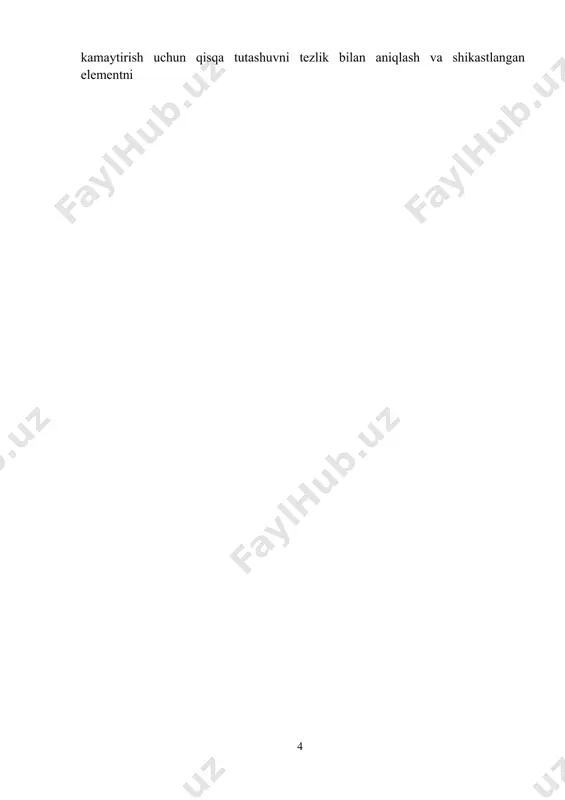 ini tanlash va sezgirligini tekshirish uchun qisqa tutashuv tokining boshlang‘ich qiymati hisoblanadi. buning uchun: 1. ko‘rilayotgan elektr tarmog‘ining hisoblash sxemasi tuziladi yoki u berilgan loyihasi bo‘lishi mumkin; 2. hisoblash sxemasi asosida uning almashtirish sxemasim tuziladi; 3. almashtirishning sxemasini o‘zgartirish yo‘li bilan qisqa tutashuv nuqtasiga nisbatan natijaviy e.yu.k. enat va natijaviy qarshilik xnat topiladi; 4. natijaviy e.yu.k. va natijaviy qarshilikni bilgan holda uch fazali q.t. tokning davriy tashkil etuvchisining boshlang‘ich qiymati ik aniqlanadi. hisoblashlarni soddalashtirishni maqsadida hisoblash sxemasida har bir kuchlanish pog‘onasi uchun shinalardagi uchun haqiqiy kuchlanishi o‘rniga quyidagi shkala asosida o‘rtacha kuchlanish uo‘r kv larda ko‘rsatiladi: 6,3; 10,5; 37; 230; 340; 515; 770. har bir kuchlanish pog‘onasi uchun o‘rtacha kuchlanish (bazis kuchlanishning ub) qabul qilinib, shu pog‘onaga ulangan hamma elementlarning nominal kuchlanishi uchun o‘rtacha hamma (bazis) kuchlanishiga teng deb hichoblanadi. keyin bazis quvvat sb tanlanadi, hamda bazis toklar topiladi. 1- rasm. elektr tarmog‘ining hisoblash sxemasi 2- rasm.almashtirish sxemasi nisbiy birliklarda …