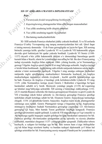 xii–xv asrlarda fransiya diplomatiyasi — DOCX