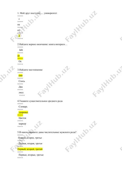rus tili grammatik mashqlar (10 savol) — DOCX