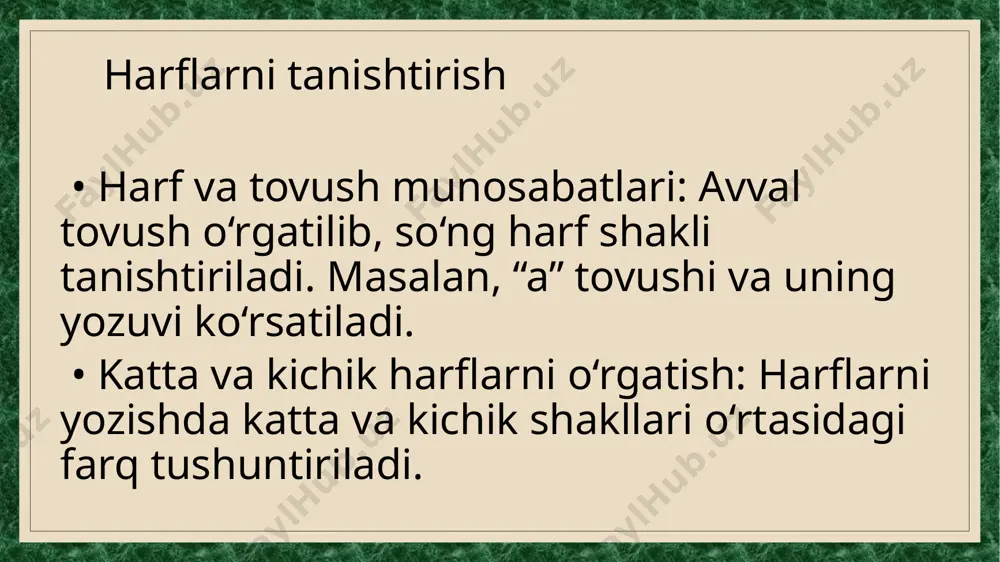 ga kiradi. o`quvchilar o`qish va yozish jarayonini egallashda mana shu ko`nikmaga tayanadilar. o`zbek grafikasida bo`g`in tamoyili yetakchi tamoyil hisoblanadi. o`quvchi so`zni to`g`ri yozish uchun uni avval bo`g`inlarga bo`ladi. boshlang`ich sinflarda morfologiyadan “ot”, “sifat”, “son”, “fe`l”, “olmosh” tushunchalarini; siktaksisdan “gap”, “ega”, “kesim”, “ikkinchi darajali bo`lak”, “uyushiq bo`lak”, “undalma” kabi tushunchalarni; so`z yasalishidan “o`zak”, “qo`shimcha”, “o`zakdosh so`zlar” kabi tushunchalarni shakllantirish ustida ish olib boriladi 2-shakl qolgan barcha zamon qo`shimchalaridan keyin keladi: birlik ko`plik i shaxs kelganman kelganmiz ii shaxs kelgansan kelgansiz iii shaxs kelgan kelgan (-lar) foydalanilgan adabiyotlar 1. abdullayeva q., va boshqalar “savod o’rgatish darslari” t., “o’qituvchi”1996 yil. 18-bet. 2. bo’ri ziyamuhammedov, mamarajab tojiyev. pedagogik texnoloya-zamonaviy o’zbek milliy modeli. o’zbekiston. toshkent. 2009. 234 bet. 3. ma’qulova b. va boshqalar., «husnixat» toshkent. «o’qituvchi» nashriyoti, 1997 yil. safarova r., m. inoyatova, m. shokirova, l. shermamatova “alifbe” (qayta ishlangan 8-nashri). toshkent. “ma’naviyat” 2010 yil. 5. to’hliyev. b. nutqiy faoliyat va adabiy ta’lim. og’aki va …