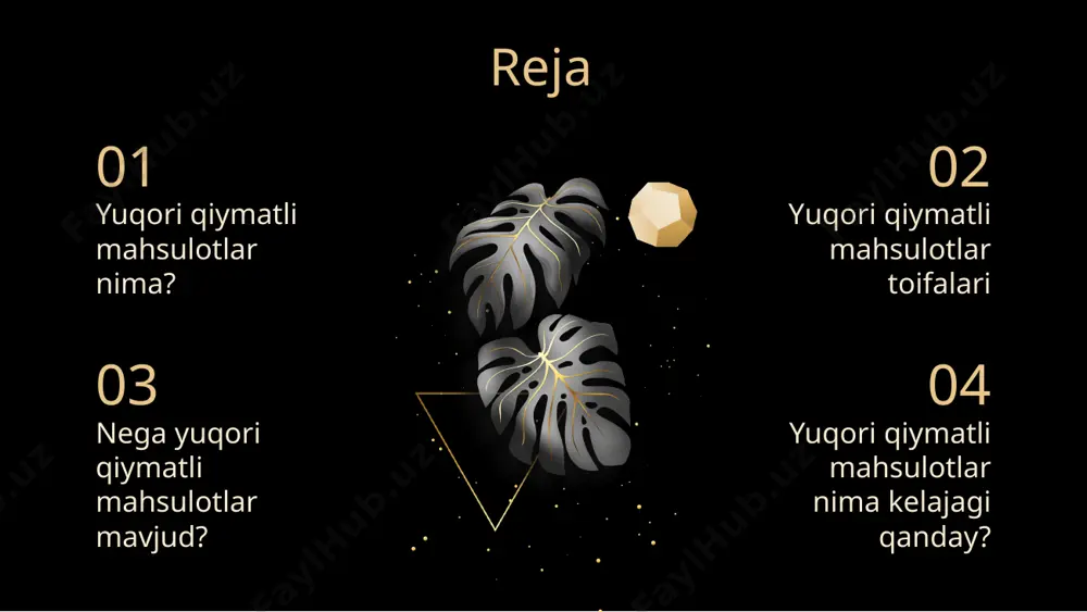 higa ega avtomobillarni ishlab chiqaradi. bu mashinalar odatda yuz minglab, xatto millionlab dollarlarda baholanadi. misol uchun rolls-royce avtomobillar narxi $380.000-$3.500.000 oralig’ida. 2.tasviriy sanʼat tasviriy sanʼat asarlari oʻzining betakror goʻzalligi, noyobligi va madaniy ahamiyati tufayli koʻpincha yuqori baholi buyumlar hisoblanadi. da vinchi, pikasso, van gog va rembrandt kabi mashhur rassomlarning san'at asarlari kim oshdi savdosida o'nlab, hatto yuzlab million dollarlarga sotilishi mumkin. misol uchun da vinchining narxi hozirgi kunda $860.000.000 dollar atrofida baholanadi. u amerikada 1962-yilda $100.000 dollarga sug’urta qilingan. sug’urtani hozirgi kunga hisoblasak $1mlrd dollarni tashkil etadi. 3.premium soatlar yuqori darajadagi soatlar aniq va yuqori sifatli materiallardan tayyorlangan bo'lib, ularni kollektorlar va ishqibozlar tomonidan juda talab yuqori. rolex, cartier va tiffany & co. kabi brendlar qimmatbaho toshlar, noyob dizayn va ajoyib mahorat bilan yuqori darajadagi zargarlik buyumlari va soatlar ishlab chiqaradi. ushbu mahsulotlar ko'pincha o'nlab yoki yuz minglab dollarga tushishi mumkin. misol uchun rolex soatlari dunyodagi eng qimmat va noyob …