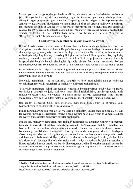 arur va etarli boʻlgan kapitalni shakllantirish hamda jalb qilingan mablagʻlarni samarali (foydali) joylashtirish. korxona passivlari ikki asosiy guruhdan tashkil topgan moliyalashtirish manbalaridan iborat: oʻz (ichki) va chetdan jalb qilingan (qarz) mablagʻlar. bunda u yoki bu manbani shakllantirish korxona uchun birdek kechmaydi. jalb qilingan kapital qiymati har bir manbani saqlab turish va faoliyatni zarar bilan yakunlamaslik boʻyicha jarajatlarni qoplash uchun zarur boʻlgan daromadning minimal darajasini ifodalaydi. kapital qiymatini miqdor jihatdan baholash korxonani moliyalashtirish manbalarining muqobil variantlarini tanlab olishda muhim ahamiyatga ega. korxonani moliyalashtirish manbalari qiymatini aniqlash uchun oʻz va qarz mablagʻi oʻrtasidagi nisbatga bogʻliq boʻlgan va uning oʻzgarishi bilan oʻzgarib boruvchi, jalb qilingan kapitalning oʻrtacha qiymati hisoblanadi. bunda oʻz va qarz mablagʻlar qiymatini oʻzgarish sur’atlari turlicha boʻlishi mumkin. shu tariqa, aksiyadorlar qarz mablagʻlari qiymatini oshishiga tezkor munosabat bildira olmaydi va oʻz qoʻyilmalari boʻyicha oʻsib boruvchi tavakkalchilik uchun tovon sifatida dividendlarni koʻpaytirishni talab qilishi mumkin. mazkur nazariya mualliflari, aksariyat hollarda kapital strukturasi …