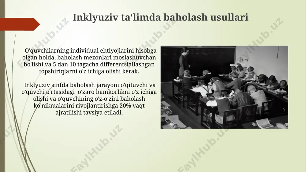 v ta'limning metodologik asoslari differensial ta'lim metodologiyasi 5-7 yoshli bolalar uchun moslashtirilgan o'quv materiallari va faoliyat turlarini taklif qiladi, bu esa ularning rivojlanishiga ijobiy ta'sir ko'rsatadi. inklyuziv ta'limda 80% dan ortiq muvaffaqiyatga erishish uchun hamkorlikdagi o'qitish va individual yondashuv kabi metodologik tamoyillar muhim ahamiyatga ega. inklyuziv ta'limda ota-onalar va jamoatchilikning ishtiroki ota-onalar va mahalliy jamoatchilik bilan hamkorlikda amalga oshiriladigan 5 ta asosiy inklyuziv amaliyotlar o'quv muhitini 30% ga yaxshilashi mumkin. jamoatchilikning inklyuziv ta'lim dasturlariga 3 yillik strategik investitsiyasi, kamida 25% nogiron bolalarni umumta'lim maktablariga integratsiyalashuvini ta'minlaydi. inklyuziv ta'limda texnologiyalardan foydalanish inklyuziv sinf xonalarida interaktiv o'quv dasturlari va simulyatsiyalar, 70% gacha o'quvchilarning faol ishtirokini va 30% gacha o'quv natijalarining yaxshilanishini ta'minlaydi. inklyuziv ta'limda 1:1 qurilmalar, masalan, planshetlar yoki noutbuklar, o'quvchilarning individual ehtiyojlariga moslashtirilgan ta'lim materiallari va o'yinlarini taqdim etish orqali o'qitish jarayonini sezilarli darajada yaxshilaydi. inklyuziv ta'limning kelajagi va istiqbollari keyingi 10 yilda inklyuziv ta'lim muassasalarida sensorli texnologiyalar va virtual haqiqatdan …