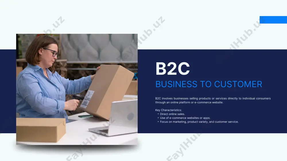 demand for secondhand goods and peer-to-peer transactions. subscription: focused on users seeking specific digital services, like entertainment or software. 03 b2c: scalable with logistics, but often faces limitations in managing customer service and delivery. b2b: growth can be slower due to complex sales processes but can be lucrative. c2c: highly scalable digitally, as platforms grow without needing to manage inventory. subscription: extremely scalable, especially for digital services, as it requires minimal incremental cost per user. freemium: scalable, but depends heavily on converting free users into paid customers. 04 conclusion each e-business model has unique advantages and challenges. summary the choice depends on the business's target market, goals, and resources. chosing emerging technologies like ai, blockchain, and personalization will impact the evolution of e-business models. future trends main conclusion each e-business model—whether b2c, b2b, c2c, subscription, or freemium—offers unique advantages and challenges. the choice of model depends on a business's target …