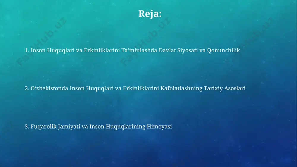 и бузганлик учун жавобгарлигини кучайтиришга хизмат қилади, айниқса, 5 йилгача озодликдан маҳрум этиш жазоси кўзда тутилган. давлат органларининг жавобгарлигини ошириш мақсадида, ўзбекистоннинг 12 та вилояти ва тошкент шаҳрида 2020 йилдан бошлаб, инсон ҳуқуқлари бўйича мустақил мониторинг механизмлари жорий этилди. ayollar va bolalar huquqlari 2021 йилда қабул қилинган “хотин-қизлар ва болаларни зўравонликдан ҳимоя қилиш тўғрисида”ги ўзбекистон республикаси қонуни, маҳаллий ҳокимиятлар билан ҳамкорликда 100 дан ортиқ бошпана ва реабилитация марказларининг очилишига олиб келди. ўзбекистондаги 16 ёшгача бўлган болаларнинг 90% дан ортиғи мактабга қатнайди, бироқ қишлоқ жойлардаги қиз болаларнинг таълимга кириши шаҳарларга нисбатан паст ва бундай ҳолатни яхшилаш учун мамлакат бўйлаб 50 тадан ортиқ янги мактаб қурилди. xalqaro huquq normalari va o'zbekiston 2008-yildan buyon oʻzbekiston, toshkentda oʻtkazilgan bir qator xalqaro konferentsiyalar orqali, inson huquqlari sohasida oʻzgarishlarni koʻrsatishga harakat qildi, ammo baʼzi cheklovlar saqlanib qoldi. oʻzbekiston 1992-yilda bmtning inson huquqlari boʻyicha butunjahon deklaratsiyasini ratifikatsiya qilib, xalqaro huquq normalariga rioya qilishini eʼlon qildi, ammo amalda …