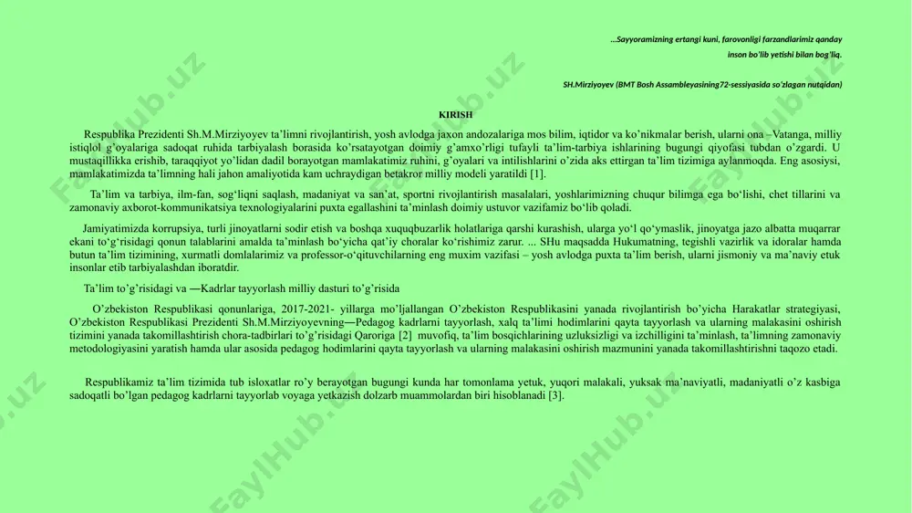 tuk, yuqori malakali, yuksak ma’naviyatli, madaniyatli o’z kasbiga sadoqatli bo’lgan pedagog kadrlarni tayyorlab voyaga yetkazish dolzarb muammolardan biri hisoblanadi [3]. 1.1.o’qitishning texnik vositalar tasnifi. texnik vositalar ta’limi dunyoviy tezligini ilmiy ifodalashda muhim rol o’ynaydi [6]. vatanimizda va chet el adabiyotlarida ularning klassifikatsiyasi uchun asosiy farq aniqlangan: o’tv funksiyasini o’quv jarayonida didaktik asoslari va qo’llash printsiplari inson sezgi organlarida tur va darajaga ta’sir qiladi. ayniqsa klassifikatsion vositalar ta’limi keng tarqalgan bo’lib, [7 , 8] jarayon davomida o’tv ning roli n.m.shaxmayevim va p.p.pressman, fikrlarida asoslab berilgan. bu belgilar bilan vositalar ta’limi munosib ravishda uch gruppaga bo’linadi: informatsiya beruvchi; o’quvchilar bilimini nazorat qilishga yordam beruvchi; ko’p funksiyalarni universal birlashtiruvchi; fan haqida eng ko’p ko’rsatmali tushunchalar tv da mavjud va ulardanfoydalanish uchun qo’llanma materiallar belgilab qo’yilgan, ular 1.1 jadvalda berilishi mumkin: pedagogik texnika audiovizual vositalar ko’rinish turi kino - apparat kinofilmlar: ilmiy, xronikolno - dokumentalniye, badiiy tomoshabin-tinglovchi diaproyektori diafilmlar, diapozitivi (na stekle, plenochniye) tomoshabin …