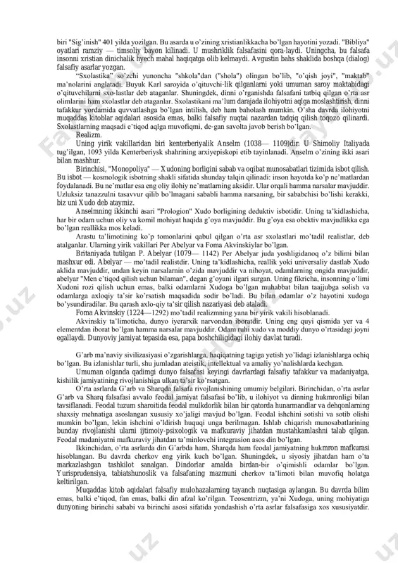 miyatdagi o’rni va maqsadi hamda adolatli ijtimoiy tuzim muammosi turadi. falsafa ezgulik va yovuzlikni aglav olishda odamlarga yordam berishi kerak deb xisoblaydi. u axloqsizlik amalda haqiqatni bilmaslik natijasidir,degan xulosaga kelgan.suqrotning shogirdi aflotin (yer.av.428-347-yillar jahon falsaafaasi tarixida o’chmass iz qoldirgan buyuk allomadir. aflotin falsafasi g’oya asosida g’oyalar to’g’risidagi ta’limot yotadi. aflotun narsalarining dastlabki asosini g’oya tashkil qiladi, sezgilar orqali qabul qilinadigan narsalar esa, g’oyalar dunyosining soyasidir, deb ta’lim beradi. aflotun bir-biridan ajralgan ikki dunyo g’oyalari va narsalar dunyosi bor, odamlar ham narsalar dunyosida yaщaydilar,deb ta’lim beradi. aflotun fikricha,g’oyalar, doimiy, o’zgarmaydi, real borliqqa ega; sezgiorganlarimizda ifodalangan narsalar esa paydo bo’lib yo’qolib turiщlari tufayli doimiy o’zgaruvchan emasdirlar. uning fikricha,yeng oliy g’oya-bu xudo to’g’risidagi g’oya. aflotuning bu fikirlari idealizm bilan din o’rtasidagi bog’lanishning yaqqol ifodasidir. uning aytishicha, sezgi organlarimiz orqali olingan g’oyalar dunyosi to’g’risidagi bilimgina haqiqiy bilim bo’la oladi. aflotun o’zining bilish nazariyasi asosiga doimiy g’oyalar va o’tkinchi narsalar dunyosini qo’yishi tufayli, bilim-g’oyalar orqali, …