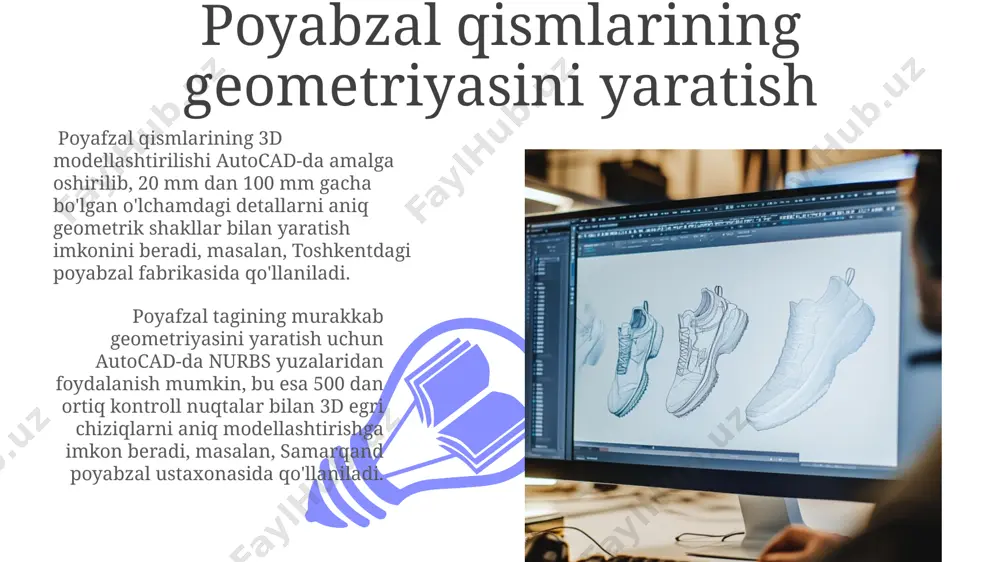 a oshirish uchun "modify" buyrug'idan foydalanib, ko'pburchaklarni tahrirlash va geometriyani o'zgartirish mumkin, masalan, toshkentdagi poyabzal fabrikasining dizaynida. e'tiboringiz uchun rahmat @taqdimot_robot image4.jpg image5.jpg image6.jpg image7.jpg image8.jpg image9.jpg image10.jpg image1.jpeg image2.jpeg image3.jpeg