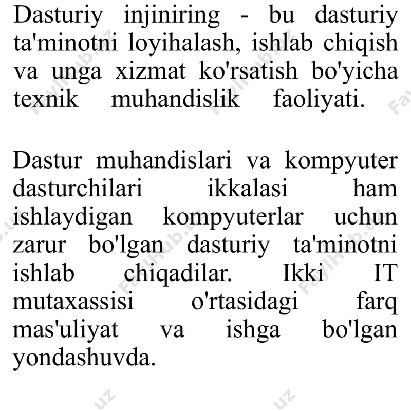 tilida taqdim etilgan operatsiyalar, komandalar va ma`lumotlarning mantiqiy tashkil etilgan yig’indisidan iborat va muayyan natijaga erishish maqsadida kompyuterda amalga oshirish uchun mo`ljallangan intellektual mulk ob`ekti. dasturiy ta`minot vositalari deganda ularni ishlab chiqish davomida olingan tayyorlov materiallari ham nazarda tutiladi dasturiy ta`minot vositalari ishlab chiquvchisi — o`z dasturiy ta`minot vositalarini ishlab chiqarish (ishlab chiqish), kuzatish (xizmat ko`rsatish), joriy qilish va sotish bilan bog’liq faoliyatni qonun hujjatlarida belgilangan tartibda amalga oshiruvchi jismoniy yoki yuridik shaxs. dasturiy ta`minot vositalarini ishlab chiqish, joriy qilish va sotish deganda: a) kompyuterda dasturlash va dasturiy ta`minot vositalarini yozish, modifikatsiya qilish, testlash va texnik qo`llab-quvvatlash bilan ta`minlash, hujjatlashtirishga doir (shu jumladan tijorat yoki erkin tarqalgan modullardan foydalangan holda) faoliyatning barcha turlari, shu jumladan tizim va mazmunni ishlab chiqish va/yoki tizimli dasturiy ta`minot vositalari (shu jumladan tiklash), amaliy dasturlar (shu jumladan tiklash), ma`lumotlar bazalari, veb-saytlarni (shu jumladan ularning audiovizual elementlarini) yaratish va bajarish uchun zarur bo`lgan buyruqlar tizimini yozish, …