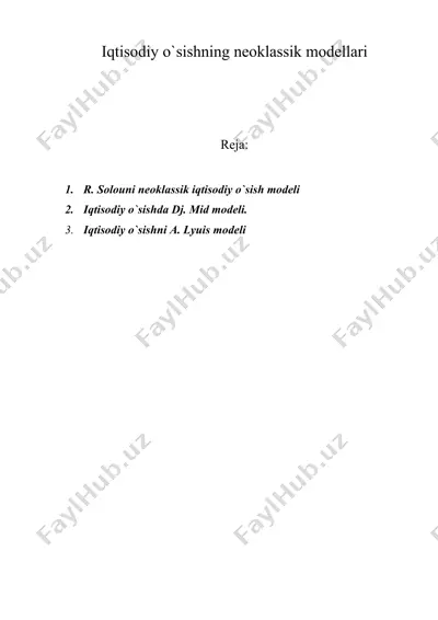 iqtisodiy o'sishning neoklassik modellari — DOC