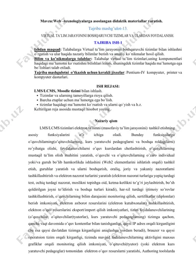 virtual ta'lim jarayonini boshqaruvchi tizimlar — DOCX