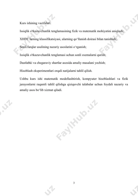 `zgaruvchili ikkinchi tartibli xususiy hosilali differensial tenglama quyidagi ko`rinishda ifodalanadi: . (2) ta`rif: ikkinchi tartibli xususiy hosilali differensial tenglama yuqori tartibli hosilalarga nisbatan chiziqli deyiladi, agarda u yuqori tartibli hosilalarga nisbatan ushbu ko`rinishga ega bo`lsa: . (3) ta`rif: quyidagi ko`rinishdagi tenglamalarga kvazichiziqli tenglamalar deyiladi: . (4) ta`rif: tenglama chiziqli deyiladi, agarda u barcha xususiy hosilalarga va noma`lum funksiyaning o`ziga nisbatan ham chiziqli bo`lsa, ya`ni quyidagi ko`rinishga ega bo`lsa, . (5) ushbu tenglamada - (5) tenglamaning koeffitsientlari, - (5) tenglamaning ozod hadi deyiladi va ular oldindan berilgan deb hisoblanadi. ta`rif: agar (5) tenglamada bo`lsa, u holda bu tenglama bir jinsli tenglama deyiladi. aks holda, agar bo`lsa, (5) tenglama bir jinsli bo`lmagan differensial tenglama deyiladi. biz va erkli o`zgaruvchilarni teskari almashtirish natijasida, ya`ni , (6) berilgan chiziqli tenglamaga ekvivalent bo`lgan va soddaroq ko`rinishga ega bo`lgan tenglamaga ega bo`lishimiz mumkin. buning uchun (3) tenglamada va erkli o`zgaruvchilardan yangi va o`zgaruvchilarga o`tamiz: (7) (7) …