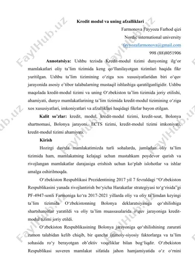 kredit modul va uning afzalliklari — DOC