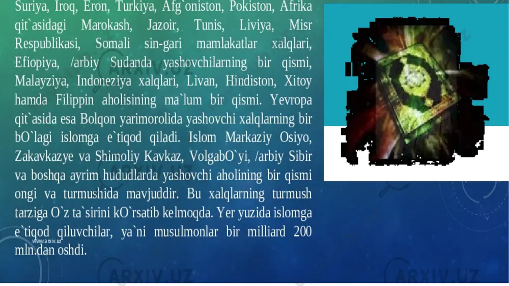 oni). bu devon davlat ahamiyatiga molik bo’lgan barcha hujjatlami tuzish va ishlab chiqish bilan shug’ullangan. shuningdek, bu devon chet davlatlar bilan bo’gan diplomatik munosabatlarni ham nazorat qilgan. devoni sohib-ash-shurot (harbiy ishlar devoni). bu devon davlalning butun harbiy ishlarini nazorat qilgan, jumladan, amirning shaxsiy qo’shinini (gvardiyasini) boshqargan. ushbu d e v o n b o shining maxsus yordamchisi - ariz bo4lgan. u mahkama va uning boshlig i amir qo4shini xazinasi bilan shug’ullangan. qo’shinga bir yilda to’rt marta maosh to’langan. bu devon harbiy intizomni ta’minlab turgan. devoni sohib al-borid (xat-xabarlar nazoratchisi devoni). ushbu devon markazda qabul qilingan muhim qarorlar. hujjatlar, xabamomalarni viloyat va shaharlarga yetkazish bilan shug’ullangan bu devonning viloyatlardagi boshlig’i faqat markazga bo’ysungan . bu devon xodimlari viloyat va shaharlarda bo’lib turadigan, ijtimoiy-iqtisodiy va siyosiy ahamiyatga ega bo’lgan voqealarni markazga yetkazib turgan. shuningdek, bu devon davlat elchilari, viloyat va shaharlar hokimlari ustidan nazorat 6.devoni muhtasib (bozorlar va ko’chalar, shariat qonun-qoidalariga rioya …