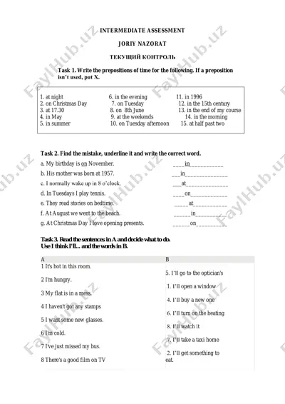 intermediate assessment joriy nazorat — PDF
