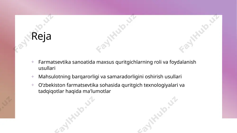 hda o'ziga xos ta'sir ko'rsatadi, mahsulotning sifatini saqlab qolish va uni sotib olishga ko'mak beradi. farmatsevtika sanoatida quritgich texnologiyalarining ta'limotlari o'qitish usullari farmatsevtika texnologiyalarini o'rganishda amaliy darslar, laboratoriyaviy mashg'ulotlar va tadqiqotlar keng qo'llaniladi. so'zlashuvlar quritgich texnologiyalarining ta'limotlarida so'zlashuvlar, tushunchalar va qo'llaniladigan terminologiya muhim ahamiyatga ega. tadqiqot va innovatsiyalar quritgich texnologiyalarini o'rganish jarayonida yangiliklarga ega bo'lgan tadqiqotlar va innovatsiyalar katta ahamiyatga ega. mahsulotni saqlash va uni oshirish texnologiyalari mahsulotni saqlash va uni oshirish texnologiyalari farmatsevtika sanoati uchun kritikal muhimlikka ega. maxsus quritgichlar mahsulotning stabilik, samaradorlik va sotish muddatini oshirishda muhim rol o'ynaydi. ular texnologiyalar va usullar bilan mahsulotni saqlashning muhim ko'rsatkichlarini ta'minlaydi. photo by joshua coleman on unsplash barqarorlikni ta'minlash usullari farmatsevtika sohasida 1 barqarorlikni ta'minlash - farmatsevtika sohasida barqarorlikni ta'minlash uchun xususiy vositalar va protseduralar muhim ahamiyatga ega. bu usullar mahsulotlar so'zlashuvini oshirishga yordam beradi. 2 xavfsizlikni ta'minlash - farmatsevtika sohasida barqarorlikni saqlash uchun xavfsizlikni ta'minlash usullari va standartlari ko'p …