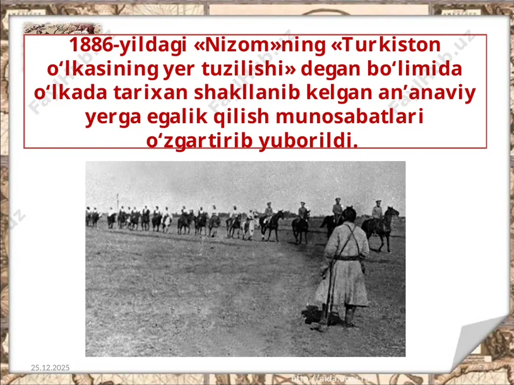 turkiston o‘lkasida rossiya imperiyasining yer-suv siyosati 9 -sinf - Page 3