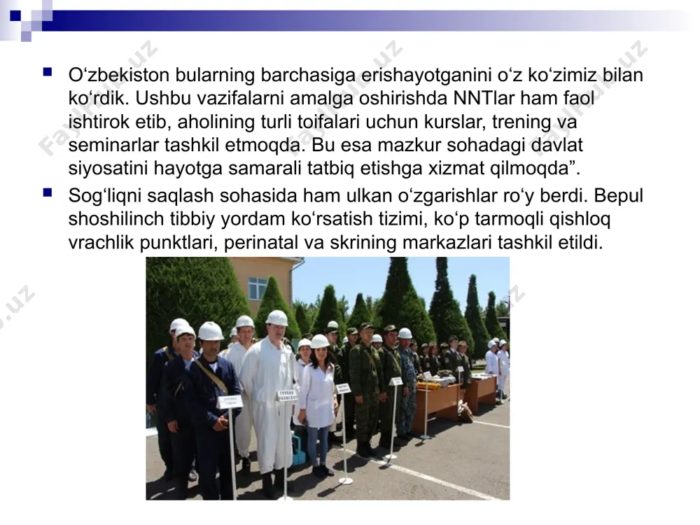 amda urush davrida aholini va hududlarni favqulotda vaziyatlardan muhofaza qilish lozim edi. bu tizim aholini favqulotda vaziyatlarda muhofaza qilish va qutqaruv ishlarini o’tkazibgina qolmay, boshqa muhim tadbirlarni xavfli huduhlarni xaritalashtirish, seysmik mustahkam bino va inshootlarni ko’rish, qisqa, o’rta va uzoq muddatli bashoratlash ishlarini tashkil qilish va aholi tayyorgarligini amalgam oshirishi lozim edi. shu o’rinda yana bir masalani oydinlashtirib olishga to’g’ri keladi. favqulotda vaziyatning o’zi nimaq undan aholi va hududlarni muhofaza qilish deganda nimani ko’zda tutishimiz lozimq favqulotda vaziyat - odamlar qurbon bo’lishi, ularning sog’ligi yoki atrof tabiiy muhitga zarar yetishi, jiddiy moddiy talofatlar keltirib chiqarishi hamda odamlar hayot faoliyati sharoiti izdan chiqishiga olib kelishiga mumkin bo’lgan yoki olib kelgan avariya, halokat, xavfli tabiiy hodisa yoki boshqa tabiiy ofat natijasida muayyan hududda yuzaga kelgan vaziyat. aholini va hududlarni favqulotda vaziyatalardan muhofaza qilish favqulotda vaziyatlarning oldini olish va ularni bartaraf etish choralari, usullari, vositalari, tizimi, say-harakatlari majmui. favqulotda vaziyatlarning oldini olish, oldinda …