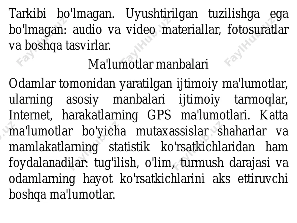 klga aylantirish usullari biznes razvedkasi deb ataladi. asosiy bi vositasi - bu asboblar paneli, tasvirlar va diagrammalar ko'rinishidagi tahlillarni sharhlash va vizualizatsiya qilish. boshqaruv panellari kpi larga e'tibor qaratish, biznes modellarini yaratish va qabul qilingan qarorlar natijalarini kuzatishga yordam beradi. katta ma'lumotlar vositalari tarqalgan hisoblash usullaridan biri google tomonidan ishlab chiqilgan mapreduce parallel ishlov berish usulidir. ramka ma'lumotlarni yozuvlar shaklida tartibga soladi. funktsiyalar mustaqil ravishda va parallel ravishda ishlaydi, bu esa gorizontal miqyoslilik printsipiga muvofiqligini ta'minlaydi. qayta ishlash uch bosqichda amalga oshiriladi: xarita. funktsiya foydalanuvchi tomonidan belgilanadi, xarita dastlabki ishlov berish va filtrlash uchun xizmat qiladi. funktsiya bitta kirish yozuviga qo'llaniladi va ko'plab kalit-qiymat juftlarini hosil qiladi. u ma'lumotlar saqlanadigan serverda qo'llaniladi, bu mahalliylik printsipiga mos keladi. aralash. xarita chiqishi savatlarga ajratiladi. har biri birinchi bosqichning bitta chiqish kalitiga mos keladi, parallel tartiblash sodir bo'ladi. "savatlar" uchinchi bosqichga kirish vazifasini bajaradi. kamaytirish. qiymatlarning har bir "savati" kamaytirish funksiyasining kiritilishiga o'tadi. …