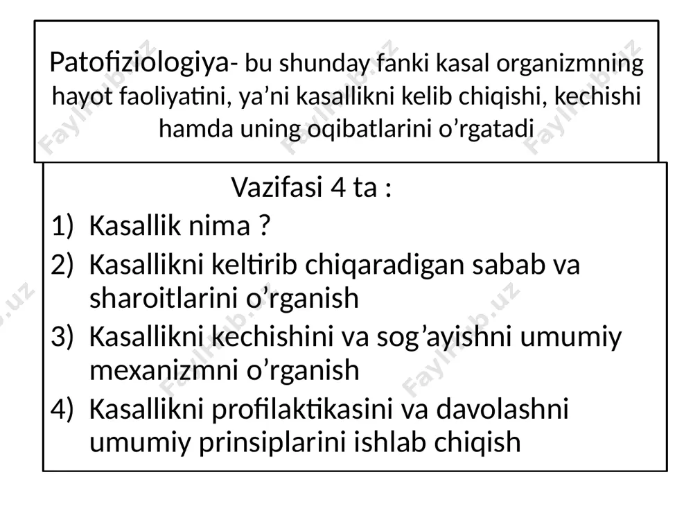 iya metabolitik atsidoz organlar funksiyasini buzilishi ( miya , yurak ) kuyish shoki o’lim ! ! ! divergensiya ß-hujayralar o’limi insulin defitsit uglevod al.buz oqsil al,buz yog’ al,buz suv-tuz al,buz kim giperglikoemiya giperamino- atsidemiya ketonemiya chanqash atsidoz konvergensiya gistamin kinin prostaglandin atsetilxolin y a l l i g’ l a n i sh arterial giperemiya foydalanilgan adabiyotlar: 1) professor sh.h. hamroqulov “ma’ruza matni” 2) академик рамн в.в. навицкий, академик рамн е.д. гольдберг, профессор о.и. уразова “ патофизиология” 2013 3) профессор н.н. зайко, профессор ю.в. быц, профессор н.в. крышталь “ патофизиология” 2015 4) профессор а.в. атаман “ патологическая физиолгия в вопросах и ответах” 2000 5) а.д. адо “патологическая физиолгия” n.h. abdullayev, h.yo. karimov, b.o’. irisqulov “patologik fiziologiya” 2008 в.а. войнов “атлас по патофизиологии” m.m. haqberdiyev “patologik fiziologiya” 2009 eslatma: ushbu taqdimotning mualliflik huquqlari himoya qilingan. adti 2020 image1.png image2.png image3.png /docprops/thumbnail.jpeg
