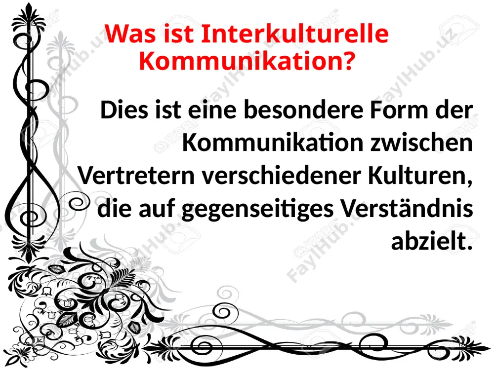 die sprache, traditionen und bräuche ihres landes zu kennen. kennen und respektieren die kultur anderer völker. erkenne, dass ich nicht perfekt bin. 4. überlegen sie gründlich ihre entscheidungen, machen sie keine voreiligen schlüsse über den gesprächspartner. begegnen sich menschen aus z. b. tokio und new york, so sind sie meist westlich gekleidet, sprechen englisch und benutzen oberflächlich ähnliche begrüssungsrituale. dennoch sind die gemeinsamkeiten im verhalten beinnahe auf die biologischen gemeinsamkeiten wie die bedürfnisse nach essen und sicherheit(garantie,vertrauen) beschränkt. schon bei den einfachen rollen als autofahrer und fußgänger kann man in den unterschiedlichen kulturen böse überraschungen(erstaunen) erleben. es ist also nötig, sich auch innerkulturelle rituale, terminologien und grammatiken anzueignen um interkulturell erfolgreich zu kommunizieren, da schon allein die unterschiedlichen formulierungen von kritik oder bitten und differierende(unterschiede) gesprächsstrategien zu missverständnissen führen können und die verständigung erschweren. stolpersteine(schwierigkeiten) der interkulturellen kommunikation angenommene(vermutete) gemeinsamkeiten [‚assuming similarity‘], sprachunterschiede [‚language difference‘], nonverbale missinterpretation(erklärung) [‚nonverbal misinterpretation‘], vorurteile …