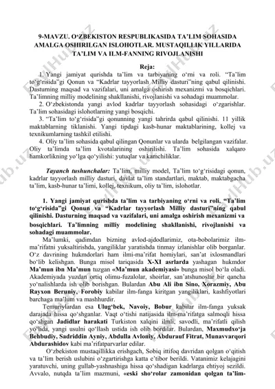 o'zbekistonda ta'lim sohasidagi islohotlar — DOCX