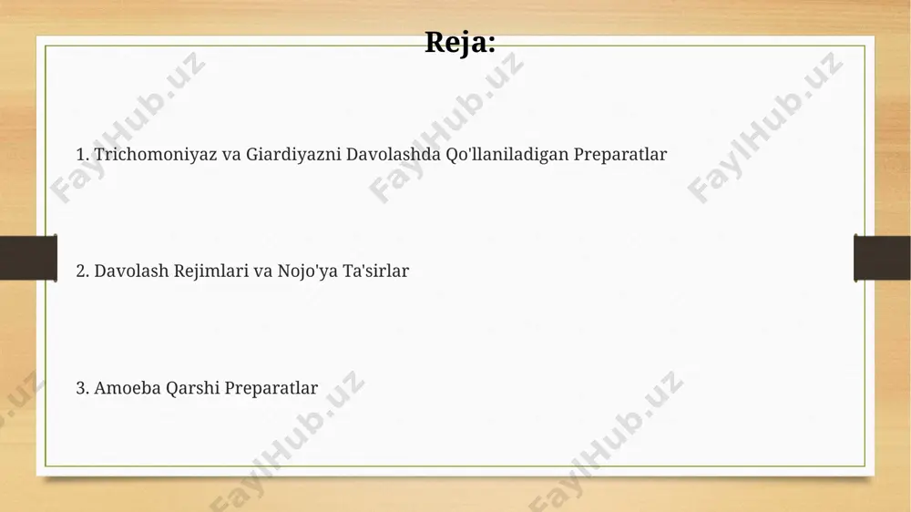 igan yon ta'siri, taxminan 1% dan kamroq, qon hujayralari sonining pasayishi (leykopeniya) hisoblanadi. ba'zi hollarda, metronidazol 10% hollarda ko'ngil aynishi va qusish kabi oshqozon-ichak trakti reaktsiyalarini keltirib chiqarishi mumkin. tinidazolni qabul qilish jigar fermentlarining vaqtinchalik o'zgarishiga, taxminan 5% hollarda, sariqlikka olib kelishi mumkin. trichomoniasis va giardiazning farqi va oʻxshashligi ikkala infektsiya ham diagnostika maqsadida mikroskopik tekshiruv, antigen testlari yoki pcr tekshiruvi orqali aniqlanadi, lekin davolash usullari farq qiladi: metronidazol trichomoniasis uchun, tinidazol esa giardiaz uchun qoʻllanilishi mumkin. giardiaz, taxminan 2-4 hafta inkubatsion davrga ega boʻlib, diareya va qorin ogʻrigʻi kabi alomatlar bilan namoyon boʻladi, trichomoniasis esa 5-28 kunlik inkubatsion davrdan soʻng vaginit va uretrit kabi alomatlar bilan namoyon boʻladi. trichomoniasis, trichomonas vaginalis protozoasi tomonidan kelib chiqadi, giardiaz esa giardia intestinalis protozoasi bilan bogʻliq boʻlib, ikkalasi ham jinsiy yoʻl bilan yuqadigan infektsiyalar hisoblanadi, lekin birinchisi asosan jinsiy a'zolarda, ikkinchisi esa oshqozon-ichak traktida lokalizatsiyalanadi. amoeba-ga qarshi vositalar amoebiasisni davolashda metronidazol kabi 5-nitroimidazol …