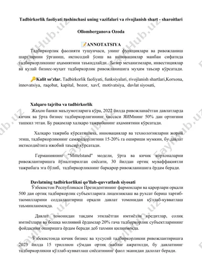 tadbirkorlik faoliyati tushinchasi — DOCX