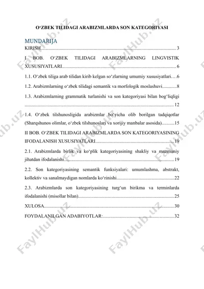 o‘zbek tilidagi arabizmlarda son kategoriyasi — DOCX