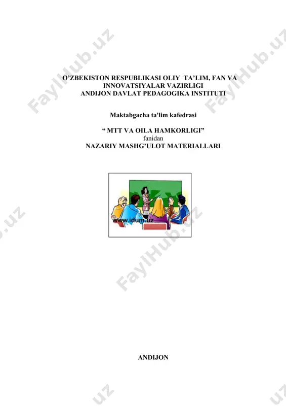 o’rganishga qaratiladi. oila padagogikasining vzifalari: · oila tarbiyasiga doir bir butun muammolarni hal qilish; · oilaviy tarbiyaning samaradorligini oshirish va uning davlatni ustuvor talablariga javob beradigan komil inson tarbiyalashdir; · oila tarbiyasida milliy qadriyatlardan o’rinli foydalanish, pedagogik qonun - qoidalarga rioya qilishdir; · fan va texnika yutuqlaridan unumli foydalanish; · ilg’or oilalardagi muovofaqiyatli ish uslublarini o’rganish; · ota-onalarni pedagog mutaxassislar bilan hamkorligini o’rnatish kabilarni amalga oshirish; · barkamol inson tarbiyasiga doir muammolarni hal qilish doimiy va hayotiy izlanishlarni talab etadi. komil inson tarbiyasi juda ko’p qirrali va murakkab bo’lganligi sababli hamma fanlar unga ko’makdosh bo’ladi. buyuk alloma abu nasr al farobiy «talhizu navomis» (aflotun qonuniyatlarini mohiyati) asarida inson kamolotini falsafa fanining ta'sirida rivojlinishini shunday ko’rsatgan edi: «yaxshi fazilatga ega bo’lgan shahar aholisi eng baxtiyor odamlar bo’lishlari, qonunlarga ixtiyoriy bo’ysunishini ta'minlash uchun qonunlarni takomillashtirish, ulardagi qoidalarni mustahkamlashdir» mustaqillik yillarida o‘zbekiston respublikasi ijtimoiy taraqqiyotini ta’minlovchi ustuvor yo‘nalishlardan biri sifatida ta’lim sohasi e’tirof …