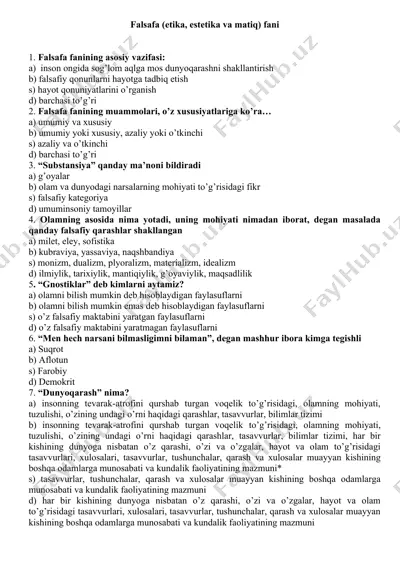 falsafa (etika, estetika va matn) — DOC