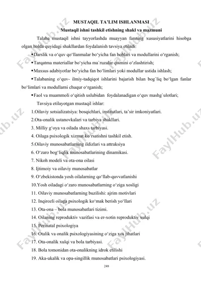 mustaqil ishlarni tashkil etishning shakli va mazmuni — DOCX