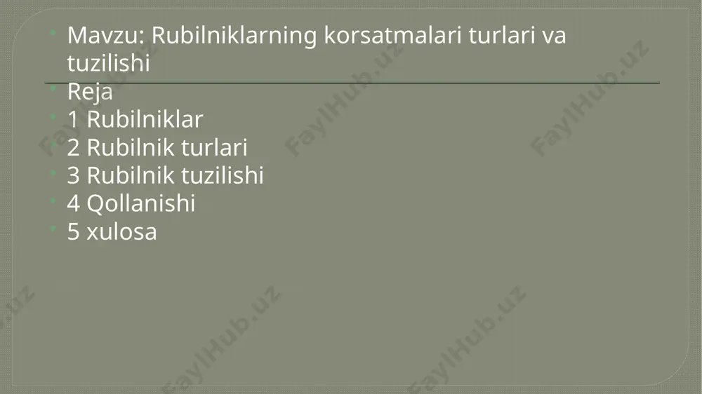 n xizmat koʻrsatiladigan shchitlarda keng qoʻllaniladi. bunday rubilniklar yoy soʻndiruvchi panjarali kamera 4 ga ega. . rubilniklar: a–markaziy dastakli (r tipdagi); b – richag yuritmali (rpts tipdagi); 1–pichoq; 2–qoʻzgʻalmas kontaktlarning sharnirli stoykalari; 3–kontakt stoyka; 4–yoy soʻndiruvchi kamera. richag bilan harakatlantiriladigan rubilnik va pereklyuchatellar ikki tomondan xizmat koʻrsatiladigan shchitlarda keng qoʻllaniladi. bunday rubilniklar yoy soʻndiruvchi panjarali kamera 4 ga ega. yuritma markaziy (rpts, ppts) yoki yon tomondan (rpb, rubilniklardagi ppb) boʻlishi mumkin. nominal toklari katta boʻlganda rubilniklar bir necha parallel pichoqlarga ega boʻladi. rubilnikning harakatchan pichogʻi bilan kontaktli stoykasi orasida yaxshi kontaktni ta’minlash muhim ahamiyatga ega hozirgi paytda kichik oʻtish qarshiligini ta’minlovchi chiziqli kontakt qoʻllaniladi. detallarning oʻzini prujinalanish xossasi va maxsus poʻlat prujinalar 3 hisobiga kontaktda siqish ta’minlanadi. rubilniklar yoy soʻndiruvchi kontaktlar yoki bir onda kesadigan pichoqlar bilan ta’minlangan boʻlishi mumkin. bunday rubilniklarni uzganda avval bosh kontaktlar ajraydi, lekin ular orasida yoy hosil boʻlmaydi, chunki tok yoy soʻndiruvchi kontakt orqali oʻtadi …